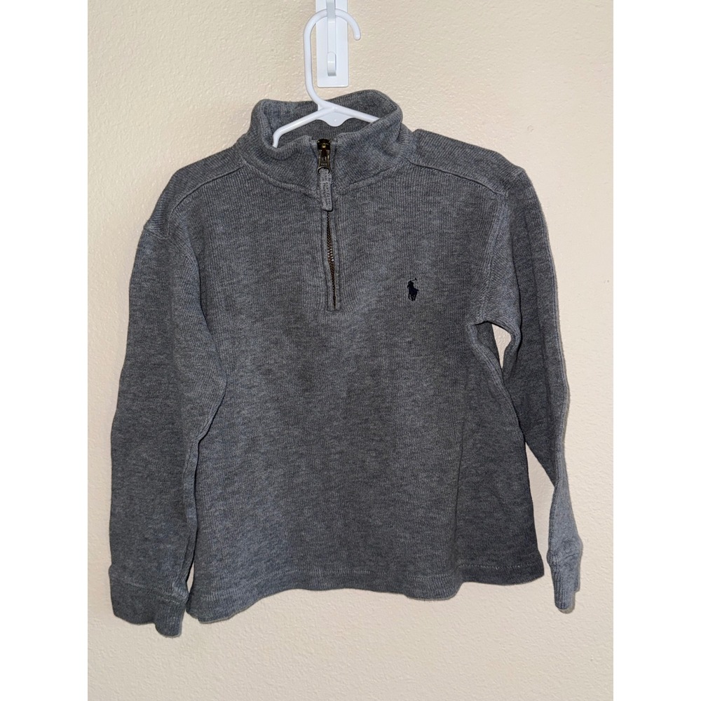 Polo Ralph Lauren Boys Grey 100% Cotton Quarter Zip Ribbed Sweater Size 5